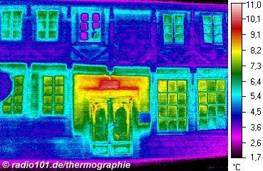 half-timbered houses in Minden, Germany - thermographic image