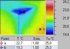 humid area in a corner - thermographic / thermal picture