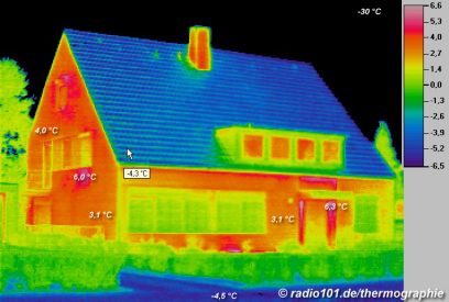 Thermal imaging of buildings: infrared / thermal image of a house