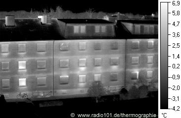 Houses (Flats), thermal image / heat radiation in black-and-white