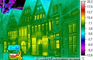 half-timbered houses in Minden, Germany - thermographic image